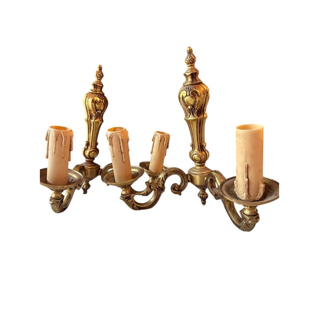 1950s Pair of Antique French Bronze Two-Arm Sconces – Heavy, Ornate Rococo Style, Natural Patina, Requires Rewiring For Sale - Image 9 of 9