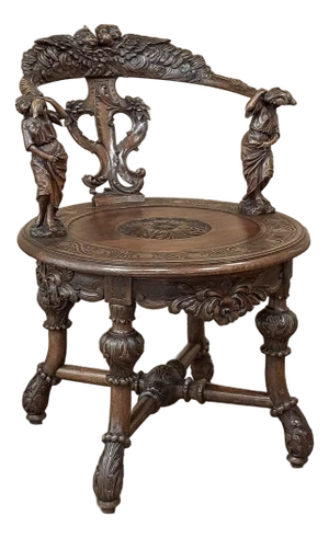 19th Century Italian Renaissance Revival Walnut Swiveling Desk Chair