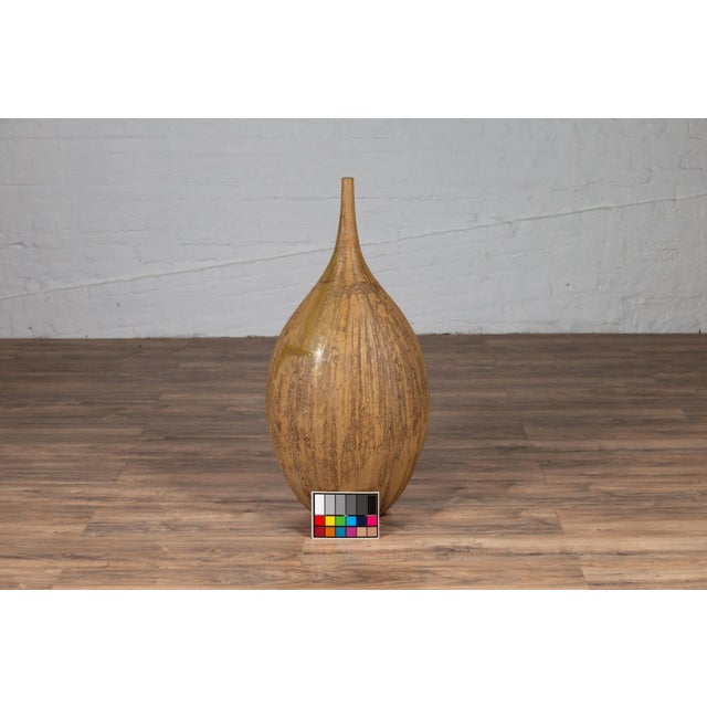 Early 21st Century Contemporary Thai Handmade Ceramic Vase with Tapered Spout and Mustard Glaze For Sale - Image 5 of 13