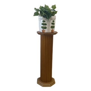 Vintage Wooden Fluted Column Pedestal With Octagonal Detail For Sale