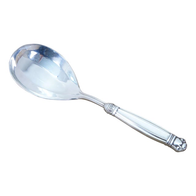 Late 20th Century Manchester Copenhagen Sterling Silver 925 Grooved Serving Spoon 9" For Sale