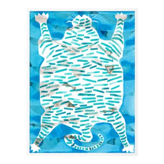 Tiger Rug Turquoise by Kate Roebuck in White Framed Paper, XS Art Print For Sale