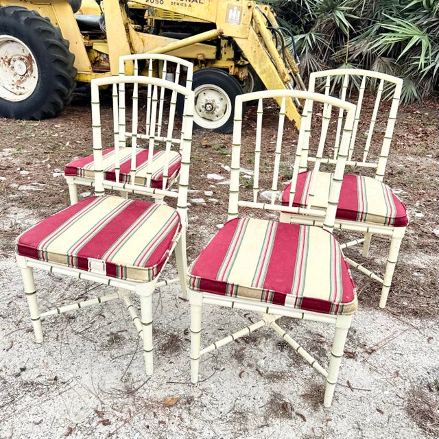 Coastal Vintage Coastal Faux Bamboo Dining Chairs - Set of 4 For Sale - Image 3 of 12