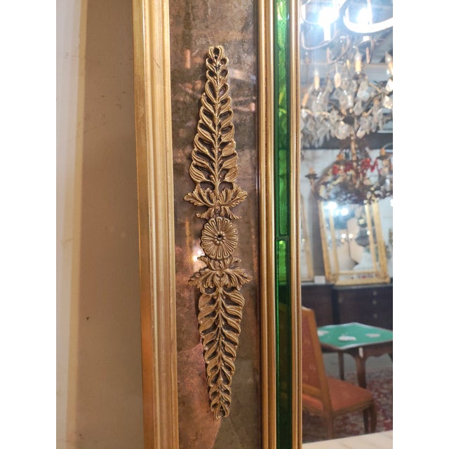 Late 19th Century French Giltwood Mirror With Green Églomisé Glass Border For Sale - Image 4 of 4