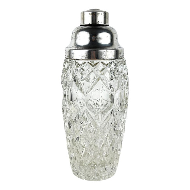 Vintage Italian Crystal and Silver Cocktail Shaker, 1940s For Sale