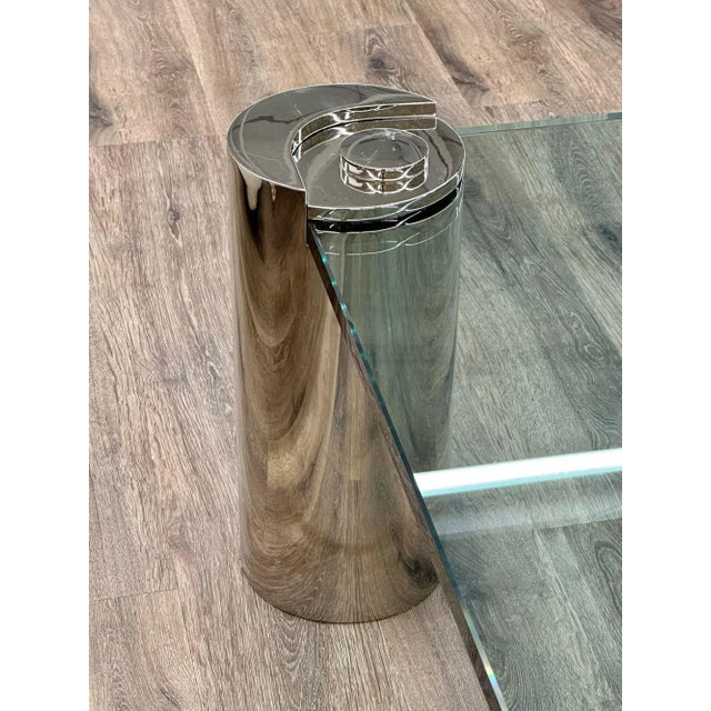 Mid-Century Modern Karl Springer Signed Chrome Coffee, Cocktail Table, Glass Top For Sale In New York - Image 6 of 13
