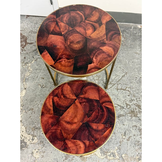 Vintage Penn Shell Mosaic Top + Metal Nesting Tables, Pair For Sale - Image 4 of 12