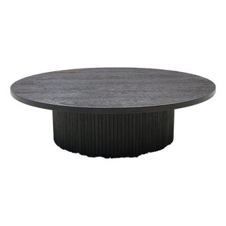 Rh Byron Round Pedestal Coffee Table – 48" Black Oak | Reeded Oak Design | Sculptural Contemporary Silhouette For Sale