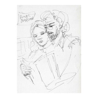 1960s Couple Book Shopping Drawing For Sale
