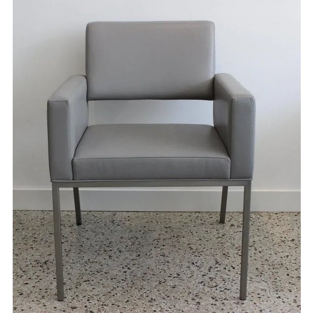 Modern 1980s-90s Brueton Gray Leather Arm Chairs - Set of 6 For Sale - Image 3 of 13