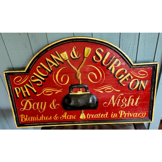 An antique, vintage-style 19th- century or early 20th-century medical sign. It measures 3 feet long x 2 feet in height and...