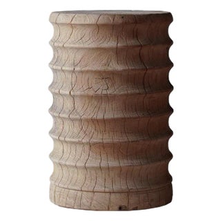 Matthew Izzo Home Hand Carved Ribbed Teak Wood Side Table For Sale