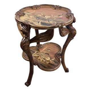 Art Nouveau Style Dragonfly Pedestal Table in Marquetry, 1960s For Sale