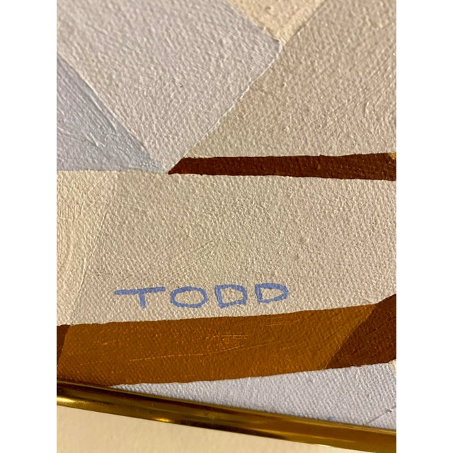 Original Eagle on branch Mosaic Painting Signed Todd. Framed in brushed matte gold-tone metal frame. Crisp and defined,...