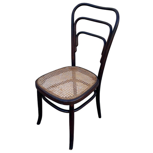 Art Nouveau 1920 Art Deco Bent Oak & Cane Chair No. 144 Attributed to Thonet For Sale - Image 3 of 9