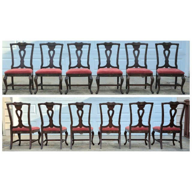 Mid-20th Century Lane Rustic Floral Paint Decorated Walnut Dining Chairs, Set of 6 For Sale - Image 12 of 18