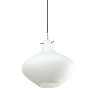Mid-Century Italian Brass and Opaline Glass Pendant Lamp For Sale