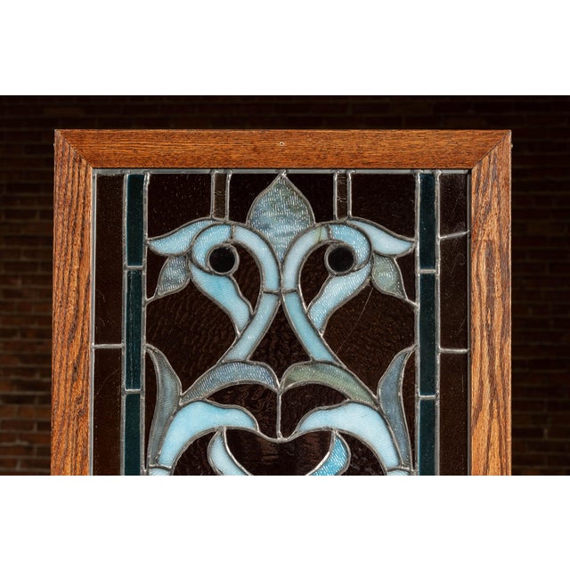 Art Nouveau Late 19th Century Memorial Stained Glass Panel in Frame For Sale - Image 3 of 9