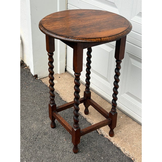 Brown Antique English Wood Barley Twist Round Side Table For Sale - Image 8 of 9