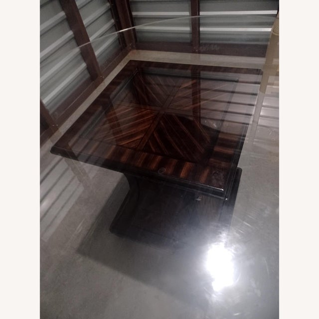 Wood Large Dining Glass Table With Wooded Base For Sale - Image 7 of 7