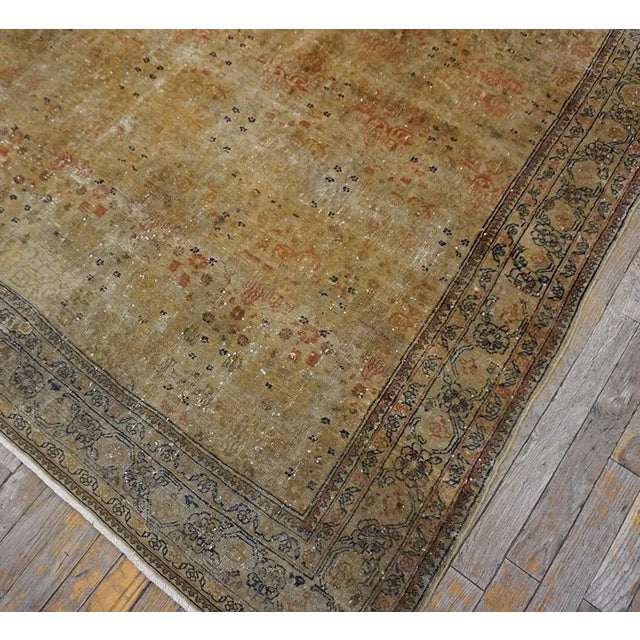 Delicate Ivory Background & Gray Color With Allover-Geometric Design Antique Persian Tabriz Rug For Sale - Image 4 of 12