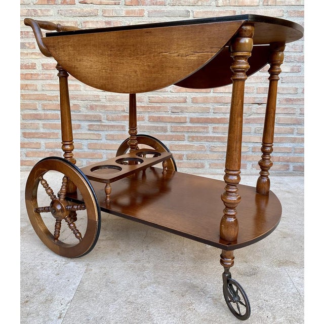 Mid-Century French Wooden Bar Cart Trolley, 1950s For Sale - Image 4 of 18