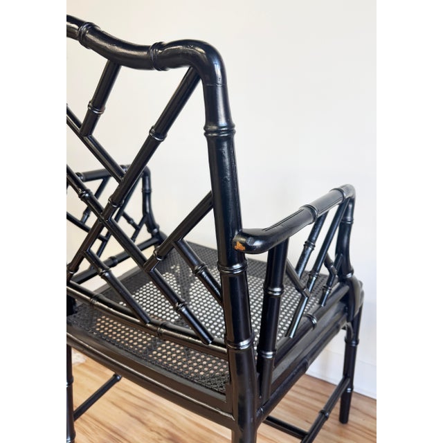 Vintage Black Faux Bamboo Chippendale Style Arm Chair For Sale - Image 9 of 10