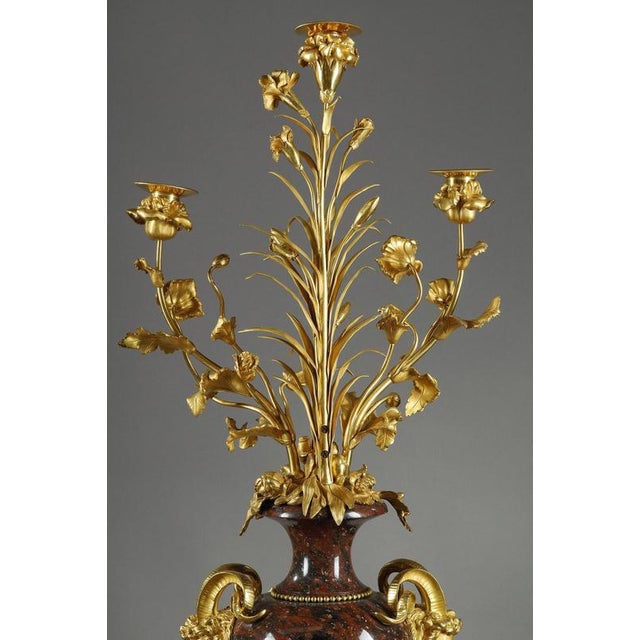 Louis Xvi Style Candelabras in Griotte Red Marble and Gilt Bronze, 1880, Set of 2 For Sale - Image 17 of 18