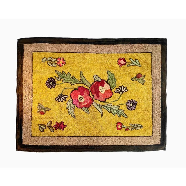 Yellow Antique American Folk Art Hooked Rug For Sale - Image 8 of 8
