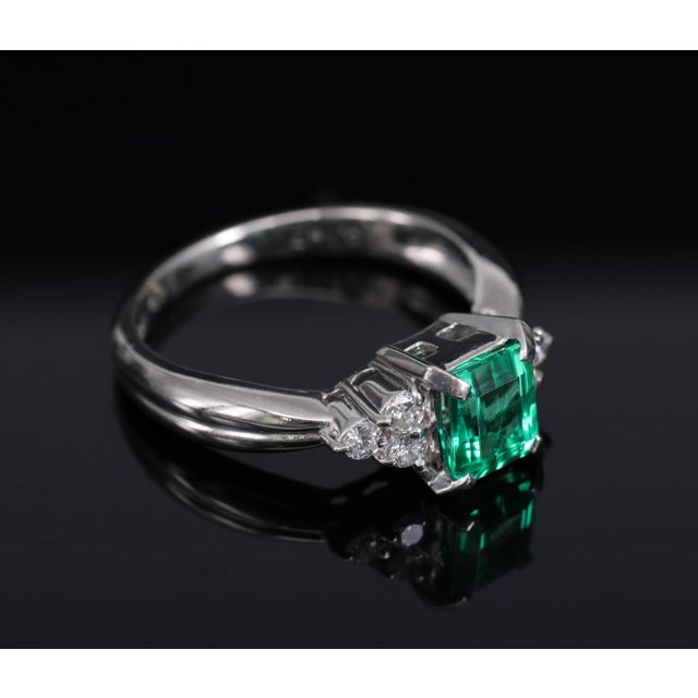 Late 20th Century Gia Colombian No Oil Emerald & 0.18ct Diamond Platinum Ring Size 6 For Sale - Image 14 of 18