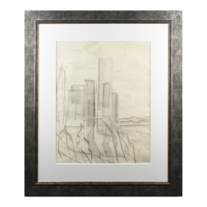 Alhambra Castle in Spain, Charcoal Drawing by Etienne Poirier, Circa 1950