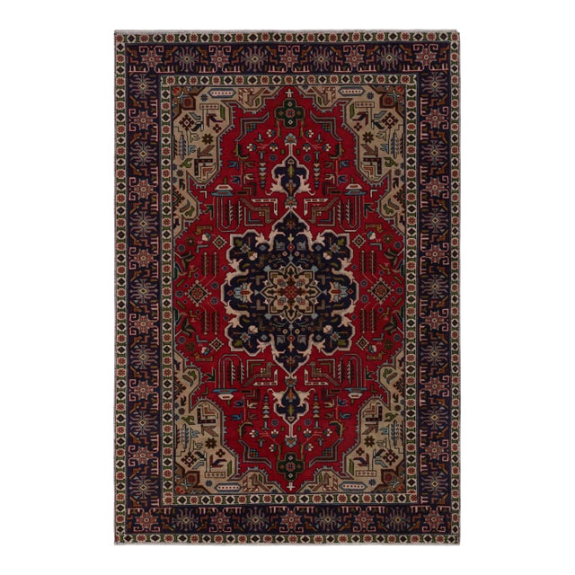 Vintage Persian Tabriz Rug With Red-Blue Patterns by Rug & Kilim For Sale