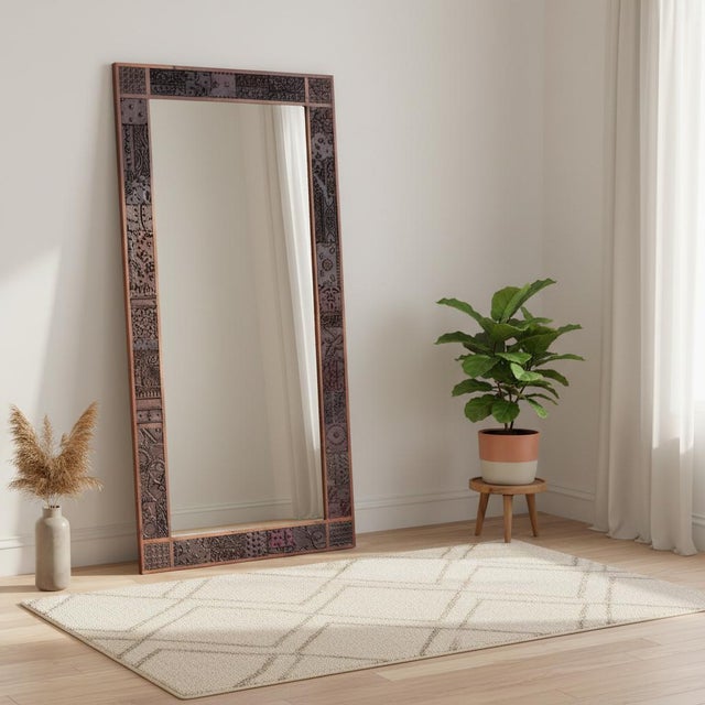 Dimensions: 36" W x 1.5" D x 78" H Salvaged hand carved wooden fabric stamps/blocks have been thoughtfully designed and...