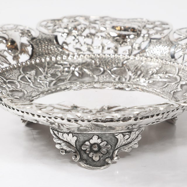 Aesthetic Movement Sterling Repouse Flora & Fauna Dish Signed Pau Kuang For Sale - Image 14 of 15