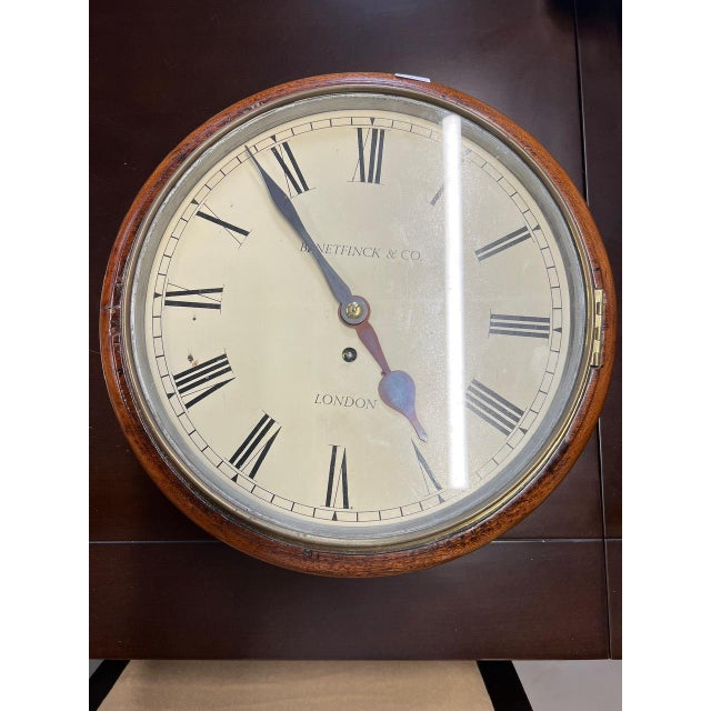 Wood Antique Mahogany School Clock with Fusee Movement For Sale - Image 7 of 7