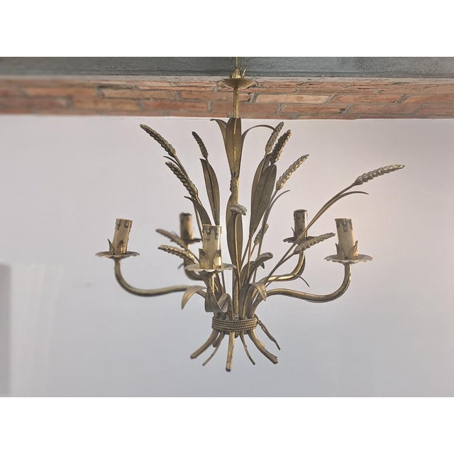 Gold Five-Arm Wheat Ear Chandelier For Sale - Image 8 of 14