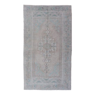 Vintage Turkish Medallion Oushak Area Rug in Tan, Taupe, Pink, and Green For Sale