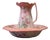 Ironstone Pitcher and Bowl with Hand-Painted Pink Roses, 1920, Set of 2 For Sale