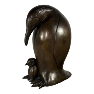 Bronze Emperor Penguin With Chick Sculpture - 22” H