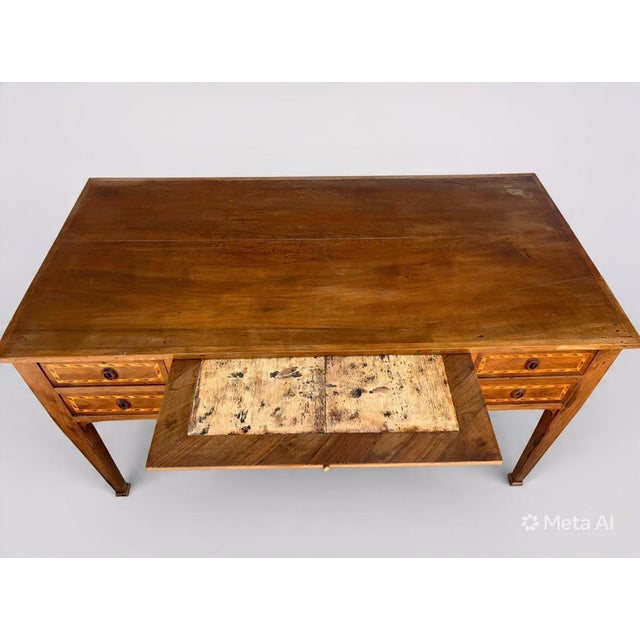 1900 - 1909 20th Century Louis XVI Writing Desk in Inlaid Wood with Drawers and Pull-Out Top, 1900 For Sale - Image 5 of 18