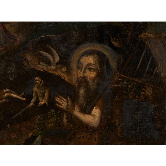 Dark Green 19th Century Spanish Colonial Cuzco School Paintings, John the Baptist & Death of Joseph - Set of 2 For Sale - Image 8 of 13