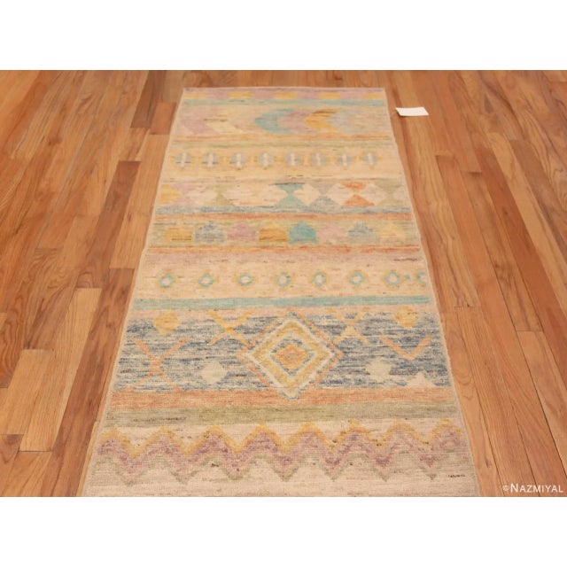 Tribal Happy Colorful Tribal Geometric Modern Hallway Runner Rug For Sale - Image 3 of 7