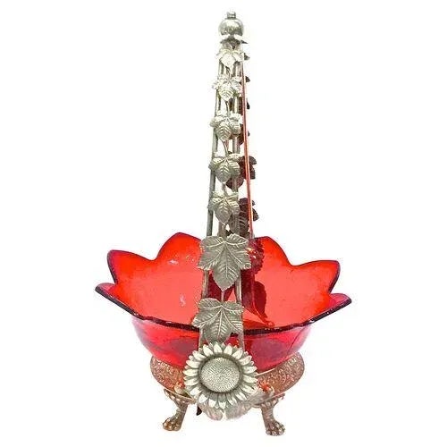 Antique Silver & Glass Sweetmeat Serving Caddy For Sale - Image 4 of 11