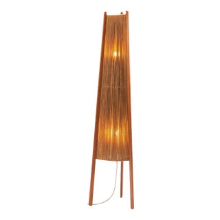Tripod Floor Lamp in Sisal and Teak from Temde, Switzerland, 1960 For Sale