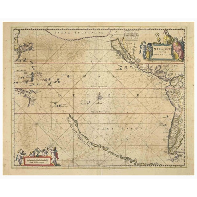 Johannes Janssonius, Antique Map of Mare Pacificum, Etching, 1650s For Sale - Image 3 of 3