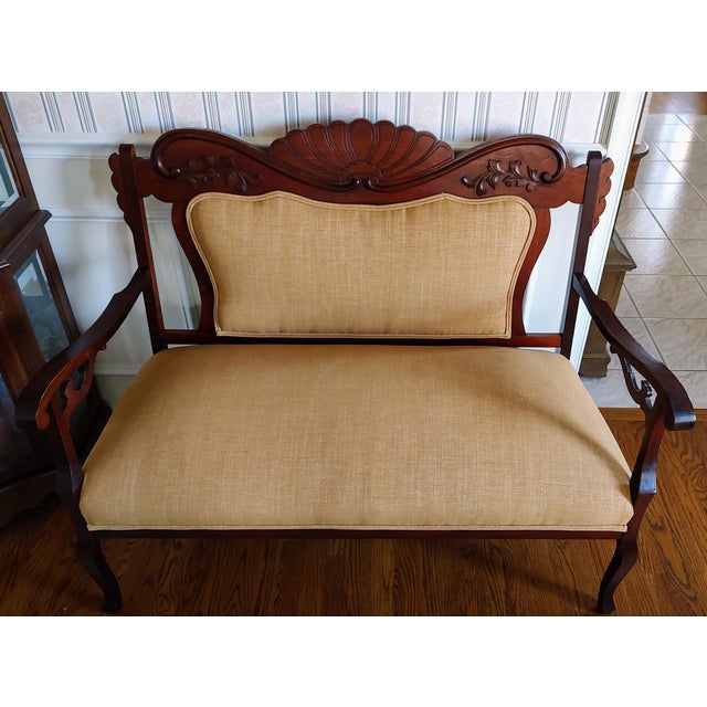 Wood Antique Eastlake Settee Refinished and Reupholstered For Sale - Image 7 of 7
