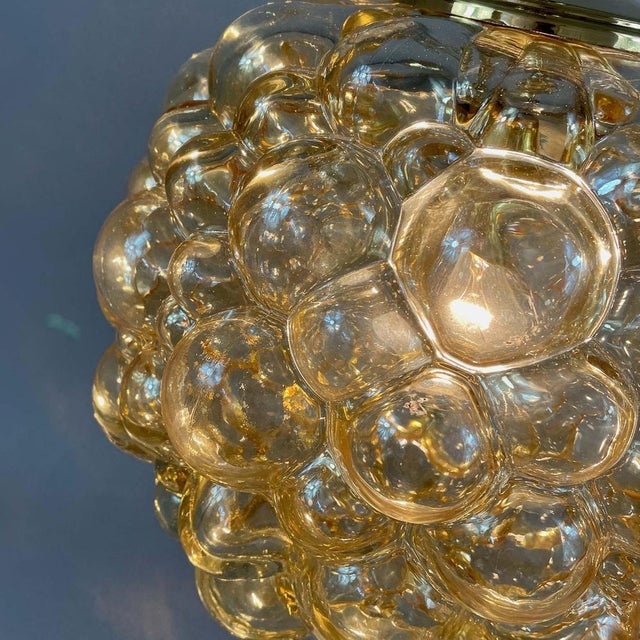 Amber Bubble Glass & Brass Pendant by Helena Tynell for Limburg, Germany, 1960s For Sale - Image 14 of 18