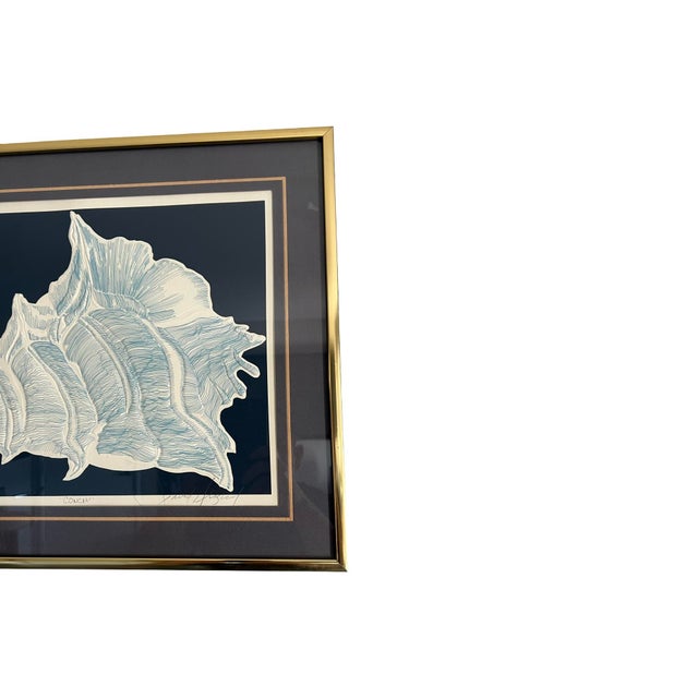Postmodern 1982 Vintage Postmodern David Allgood Conch Embossed Wall Art Signed Brass Sea Art For Sale - Image 3 of 7