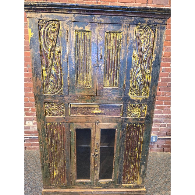 1980s Antique Style Hand-Carved Artisan Armoire / Hutch For Sale In Boston - Image 6 of 10