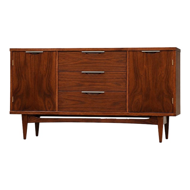 1960s Refinished 58” Walnut Sideboard Credenza by Kent Coffey Tableau For Sale